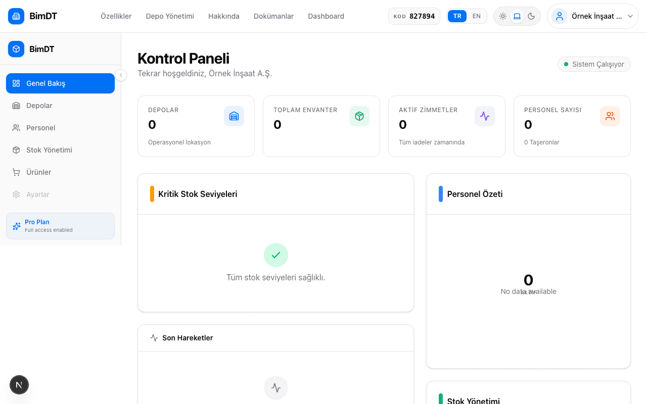 Dashboard genel görünümü